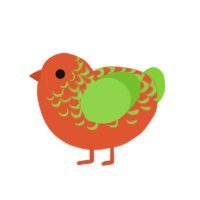 A vermilion and grass chicken with a half-lace pattern