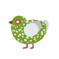 A chartreuse and mist chicken with a speckle pattern