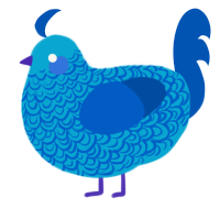 A cerulean and ultramarine chicken with a double-lace pattern