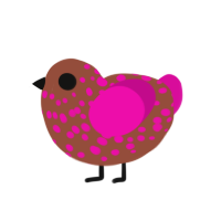A russet and fuchsia chicken with a speckle pattern