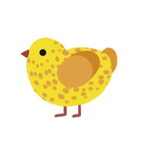 A yellow and orange chicken with a speckle pattern