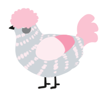 A mist and rose chicken with a bar pattern