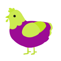 A plum and lime chicken with a head pattern