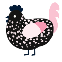 A black and rose chicken with a speckle pattern