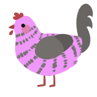 A lavender and grey chicken with a bar pattern