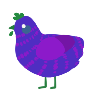 A indigo and violet chicken with a bar pattern