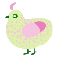 A apple and pink chicken with a speckle pattern