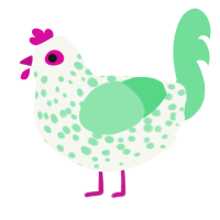 A white and spring chicken with a speckle pattern