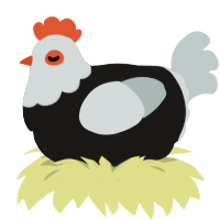 A black and silver chicken with a head pattern