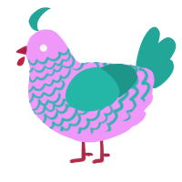 A lavender and turquoise chicken with a lace pattern