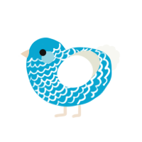 A cerulean and white chicken with a lace pattern
