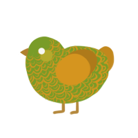 A chartreuse and ochre chicken with a double-lace pattern
