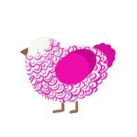 A white and fuchsia chicken with a double-lace pattern