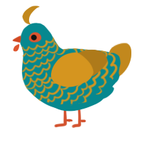 A teal and ochre chicken with a lace pattern