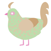 A gluppy and beige chicken with a speckle pattern