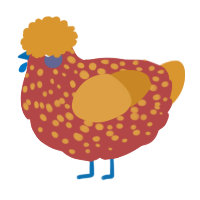 A red and orange chicken with a speckle pattern
