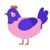 A pink and indigo chicken with a head pattern