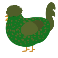 A leaf and olive chicken with a speckle pattern