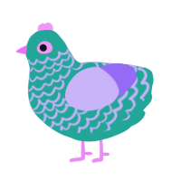A turquoise and lilac chicken with a lace pattern