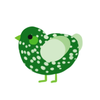 A leaf and gluppy chicken with a speckle pattern