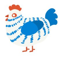 A white and sapphire chicken with a bar pattern
