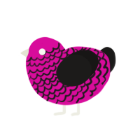 A fuchsia and sable chicken with a lace pattern