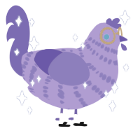 Freytt, a blurple and indigo chicken with a bar pattern