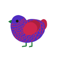 A indigo and crimson chicken with a lace pattern