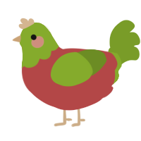 A red and chartreuse chicken with a head pattern