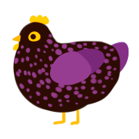 A black and indigo chicken with a speckle pattern