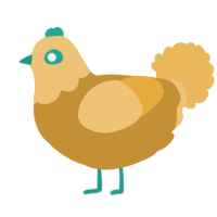 A gold and honey chicken with a head pattern