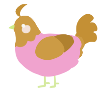 A pink and gold chicken with a head pattern