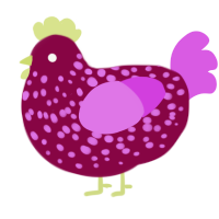 A maroon and orchid chicken with a speckle pattern