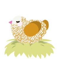 A white and ochre chicken with a double-lace pattern