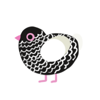 A sable and white chicken with a lace pattern