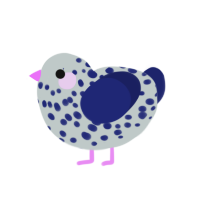 A silver and navy chicken with a speckle pattern