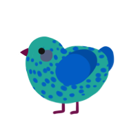A turquoise and ultramarine chicken with a speckle pattern