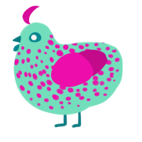 Raspberry Monster, a mint and fuchsia chicken with a speckle pattern