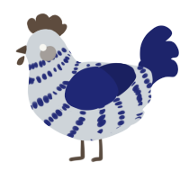 A mist and navy chicken with a bar pattern