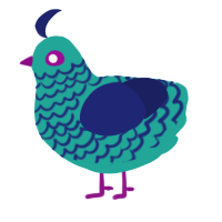 A turquoise and navy chicken with a lace pattern