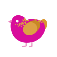 A fuchsia and orange chicken with a neck-speckle pattern