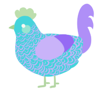 A aqua and lilac chicken with a double-lace pattern
