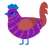 A violet and red chicken with a bar pattern