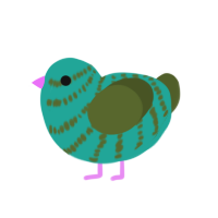 Dill, a turquoise and olive chicken with a bar pattern