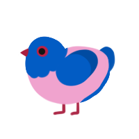 A pink and ultramarine chicken with a head pattern
