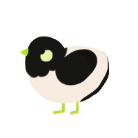 A cream and black chicken with a head pattern