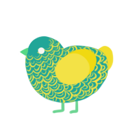 (unnamed), a turquoise and yellow chicken with a double-lace pattern