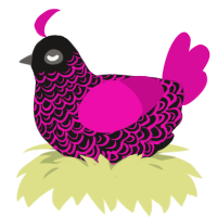 A sable and fuchsia chicken with a double-lace pattern