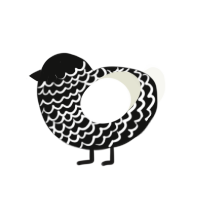 A black and white chicken with a lace pattern