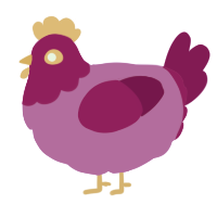 A orchid and fuchsia chicken with a head pattern